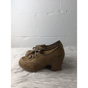 Skechers‎ Brown Leather Chunky 90s Y2K Heels Pumps Moc Toe Lace Up Oxfords Shoes